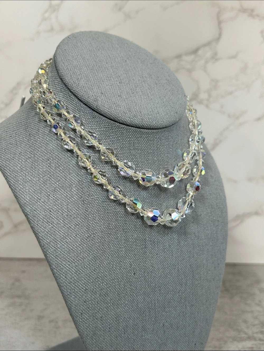 Vintage Crystal Aurora Borealis Multi-Strand Necklace - Clear